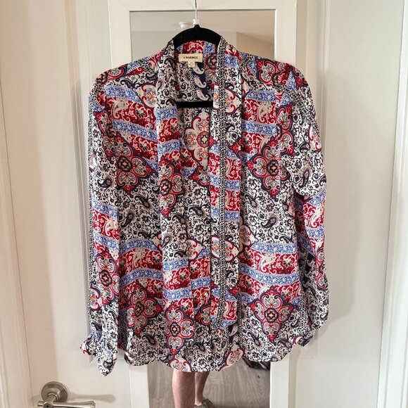 L'AGENCE Silk Neck Tie Blouse Size Small Color Red Blue White Black - Picture 1 of 5